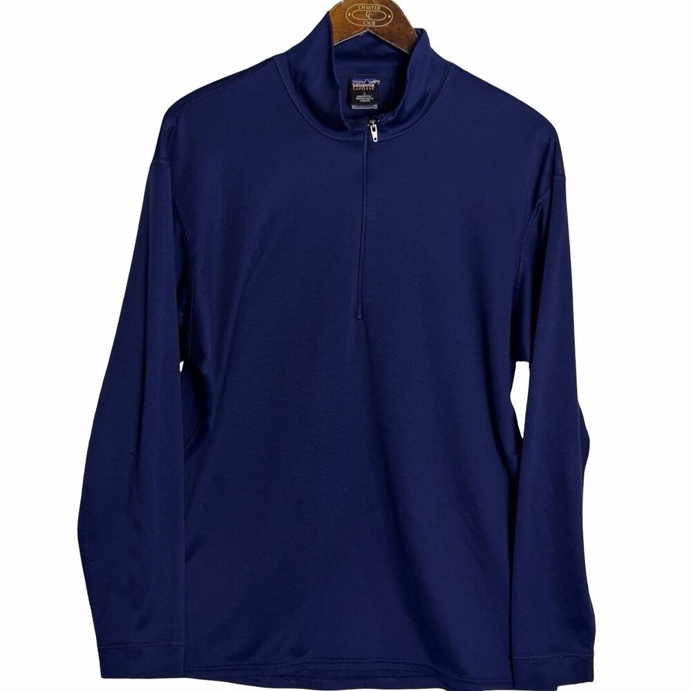 Patagonia Capilene Mens Large Blue Quarter Zip Base Layer Made in USA PULLS PICS